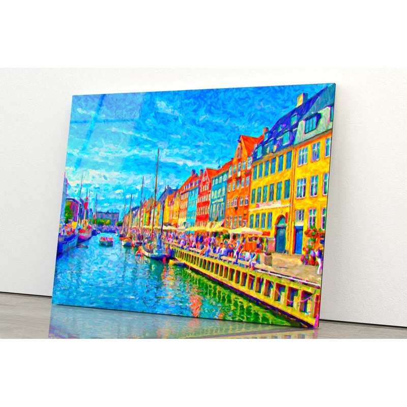 Digital Painting of Nyhavn in Denmark Acrylic Glass Print Tempered Glass Wall Art 100% Made in Australia Ready to Hang