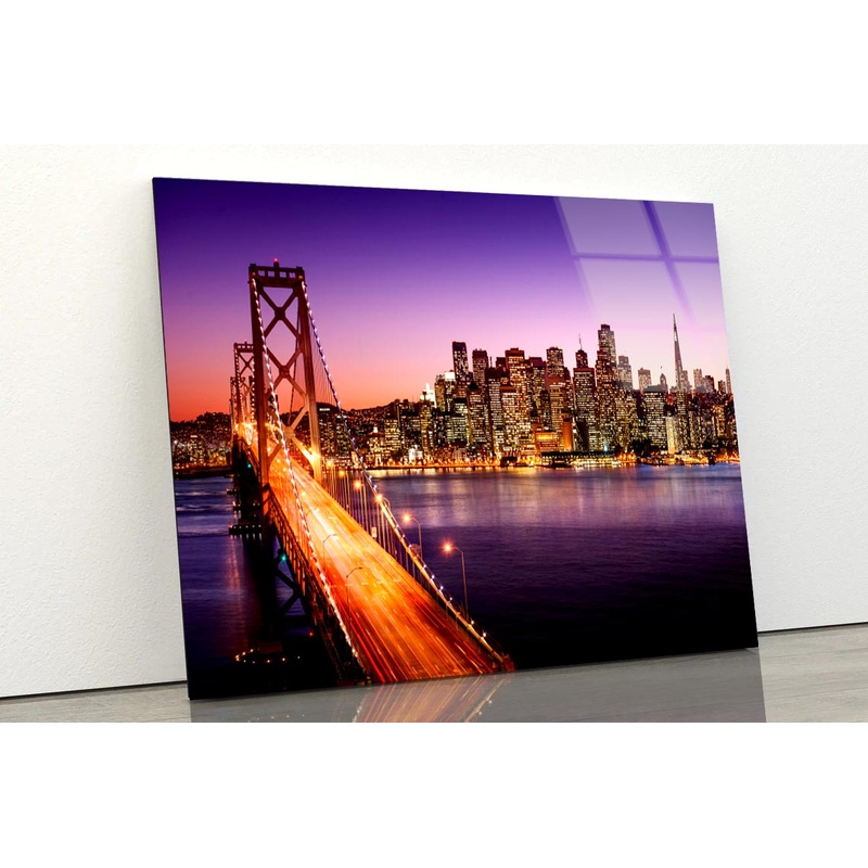 San Francisco Skyline and Bay Bridge at Sunset, California  Acrylic Glass Print Tempered Glass Wall Art 100% Made in Australia Ready to Hang