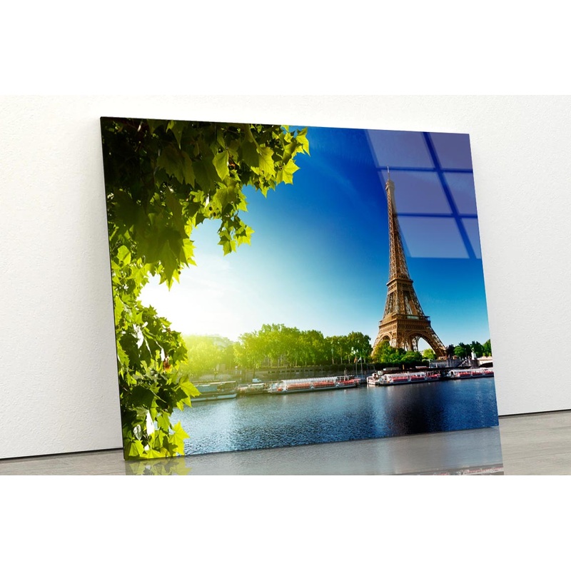 Seine In Paris with Eiffel Tower in Sunrise Time Acrylic Glass Print Tempered Glass Wall Art 100% Made in Australia Ready to Hang