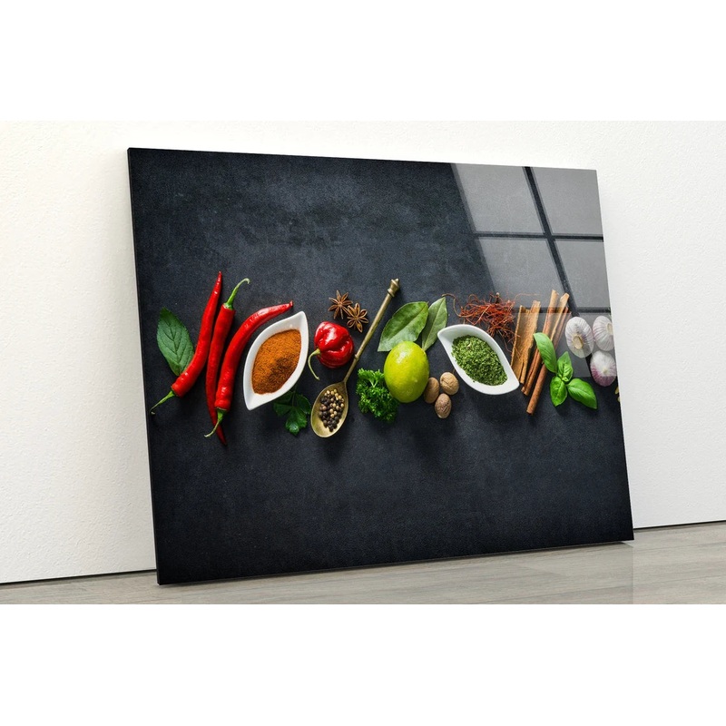 Spices On Black Table Photograph Acrylic Glass Print Tempered Glass Wall Art 100% Made in Australia Ready to Hang