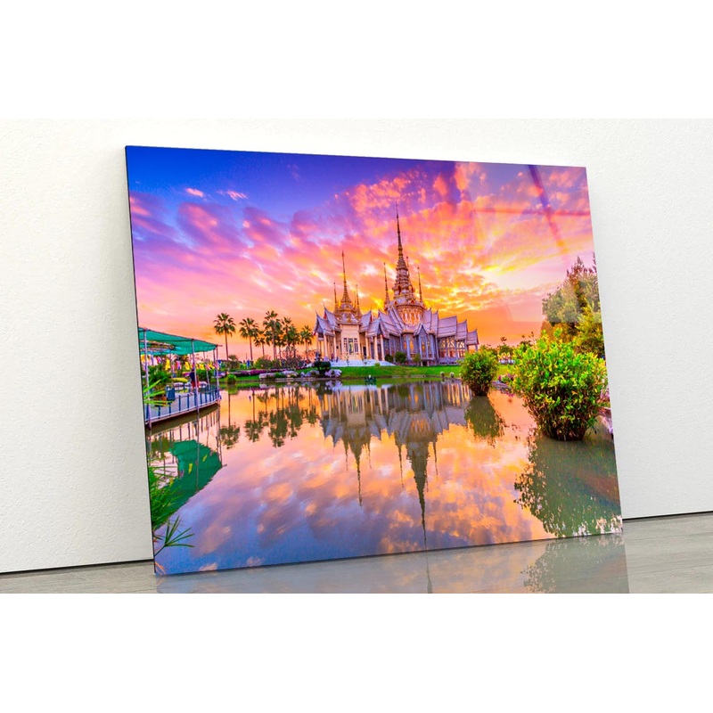Sunset In Temple at Wat None Kum in Thailand  Acrylic Glass Print Tempered Glass Wall Art 100% Made in Australia Ready to Hang
