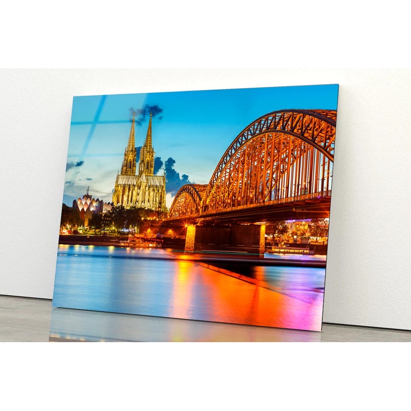 View On Cologne Cathedral and Hohenzollern Bridge, Germany Acrylic Glass Print Tempered Glass Wall Art 100% Made in Australia Ready to Hang