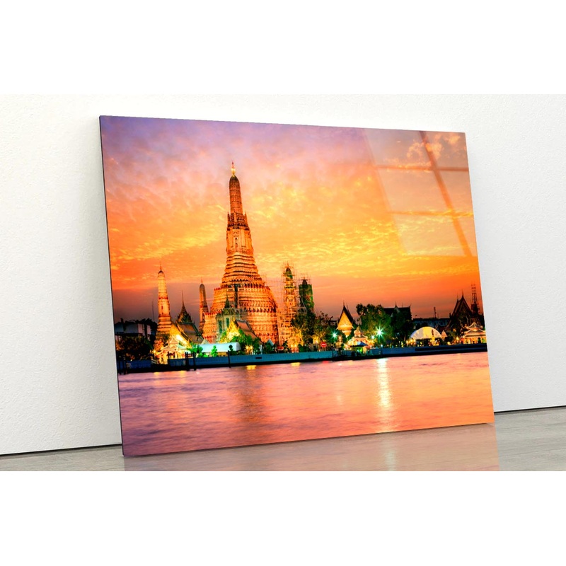 Wat Arun In Sunset at Bangkok, Thailand  Acrylic Glass Print Tempered Glass Wall Art 100% Made in Australia Ready to Hang