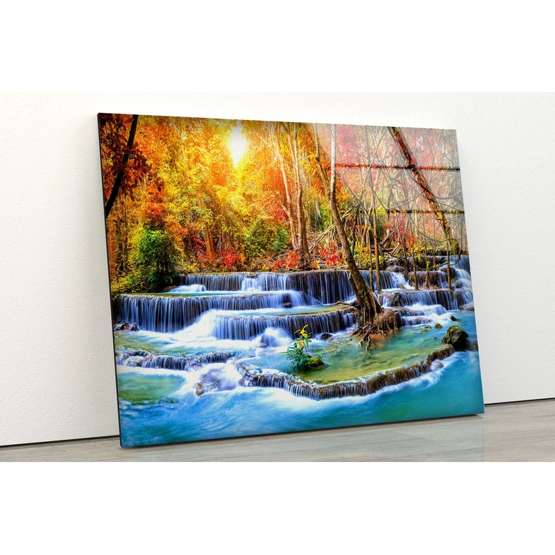 Waterfall in Autumn Forest Photograph Acrylic Glass Print Tempered Glass Wall Art 100% Made in Australia Ready to Hang