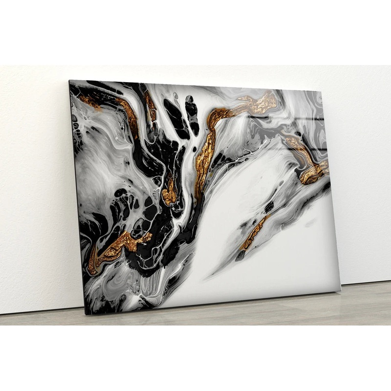 White Gold Black Abstract Design Acrylic Glass Print Tempered Glass Wall Art 100% Made in Australia Ready to Hang