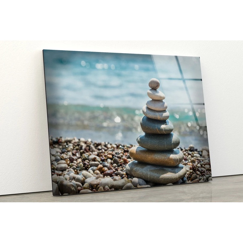 Zen Stones Near Sea Photograph Acrylic Glass Print Tempered Glass Wall Art 100% Made in Australia Ready to Hang