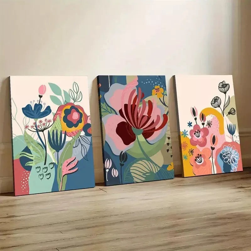 3pcs Abstract Decorative London Flower Market Wall Art Set Canvas Framed 50x70cm - High Quality Print 100% Australian Made Wall Canvas Ready to Hang