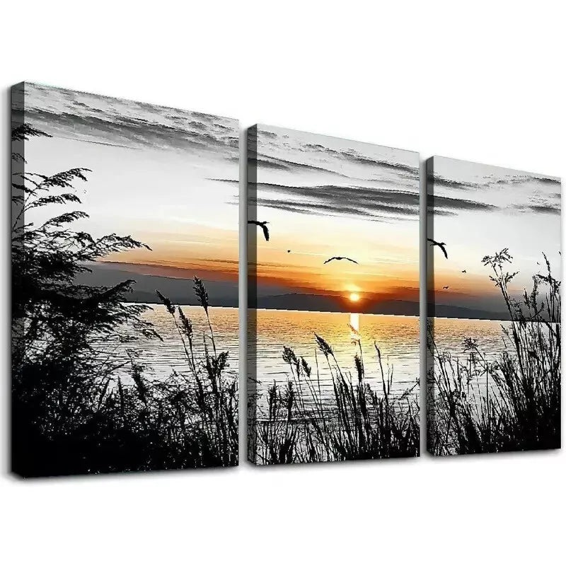 3pcs Abstract Modern Black and White Nature Wall Art Set Canvas Framed 50x70cm - High Quality Print 100% Australian Made Wall Canvas Ready to Hang