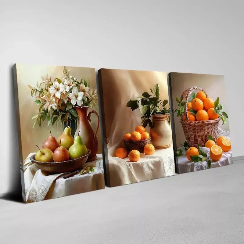 3pcs Abstract Retro Fruit Still Life Kitchen Wall Art Set Canvas Framed 50x70cm - High Quality Print 100% Australian Made Wall Canvas Ready to Hang