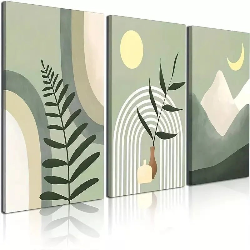 3pcs Abstract Sage Green Boho Wall Art Set Canvas Framed 50x70cm -  High Quality Print 100% Australian Made Wall Canvas Ready to Hang