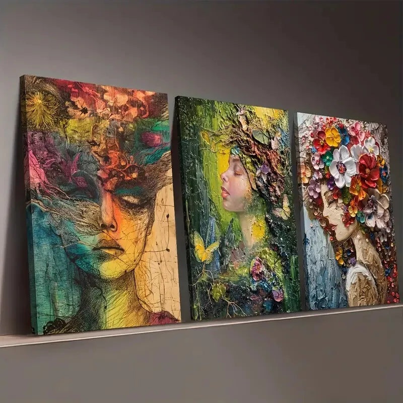 3pcs Artistic Abstract Paintings Flower Women Wall Art Set Canvas Framed 50x70cm -  High Quality Print 100% Australian Made Wall Canvas Ready to Hang