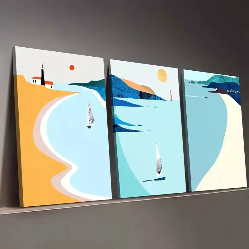3pcs Artistic Fashion Seaside Beach Vacation Wall Art Set Canvas Framed 50x70cm -  High Quality Print 100% Australian Made Wall Canvas Ready to Hang