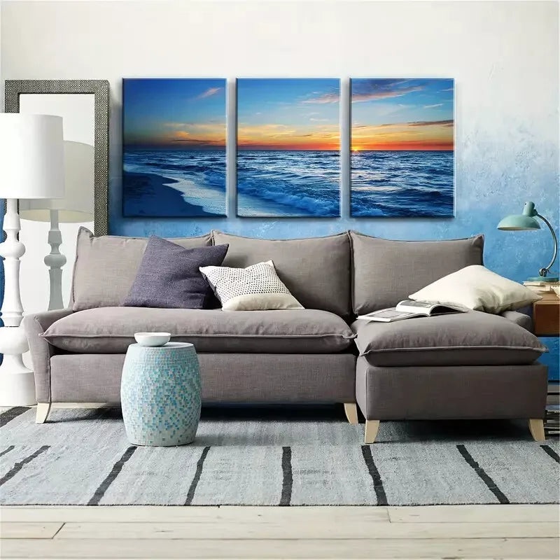 3pcs Beach Sunset Seascape Wall Art Set Canvas Framed 50x70cm -  High Quality Print 100% Australian Made Wall Canvas Ready to Hang