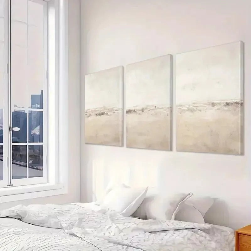 3pcs Beige & Brown  Wall Art Set Canvas Framed 50x70cm - High Quality Print 100% Australian Made Wall Canvas Ready to Hang
