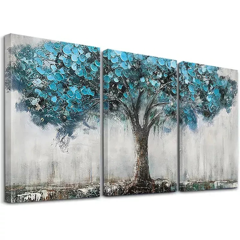 3pcs Blue Tree of Life Modern Abstract Painting Wall Art Set Canvas Framed 50x70cm -  High Quality Print 100% Australian Made Wall Canvas Ready to Hang