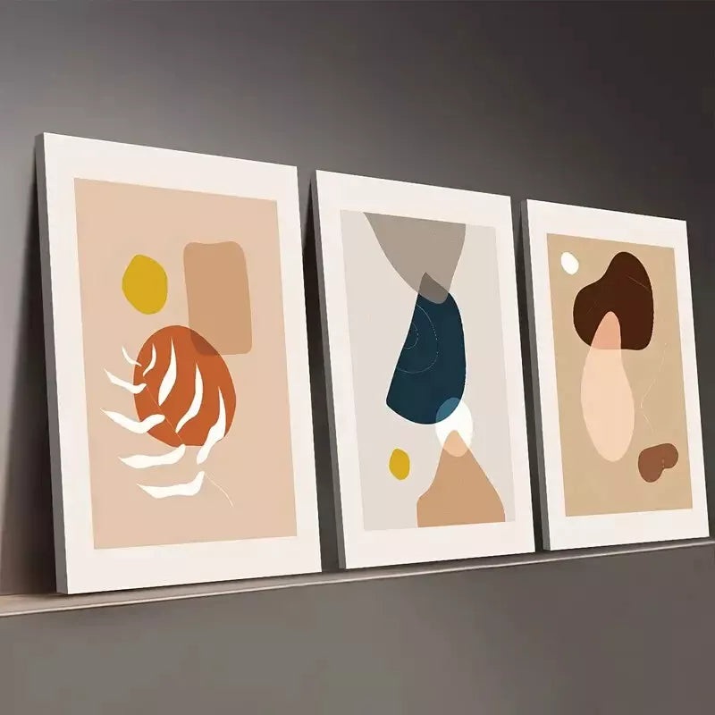 3pcs Bohemian Abstract Modern Graphic Shapes Wall Art Set Canvas Framed 50x70cm - High Quality Print 100% Australian Made Wall Canvas Ready to Hang