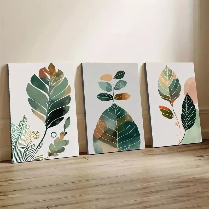 3pcs Bohemian Mid-Century Modern Style Wall Art Set Canvas Framed 50x70cm - High Quality Print 100% Australian Made Wall Canvas Ready to Hang
