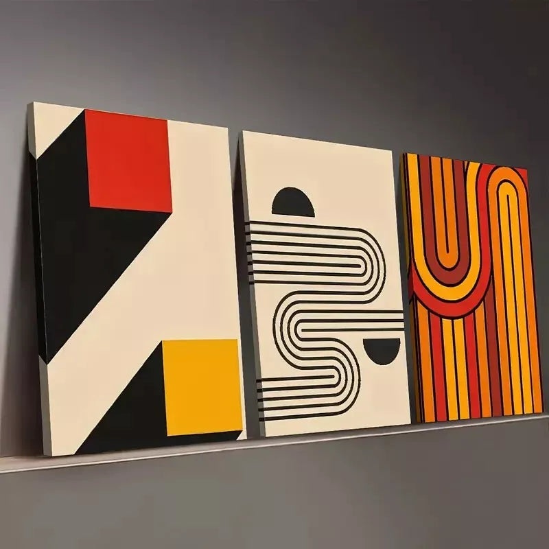 3pcs Bohemian Modern Design Fashion Line Graphic Wall Art Set Canvas Framed 50x70cm - High Quality Print 100% Australian Made Wall Canvas Ready to Hang
