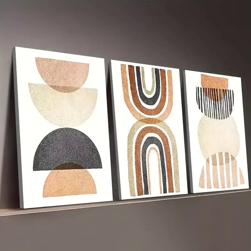 3pcs Bohemian Pastel Modern Abstract Shapes Wall Art Set Canvas Framed 50x70cm - High Quality Print 100% Australian Made Wall Canvas Ready to Hang