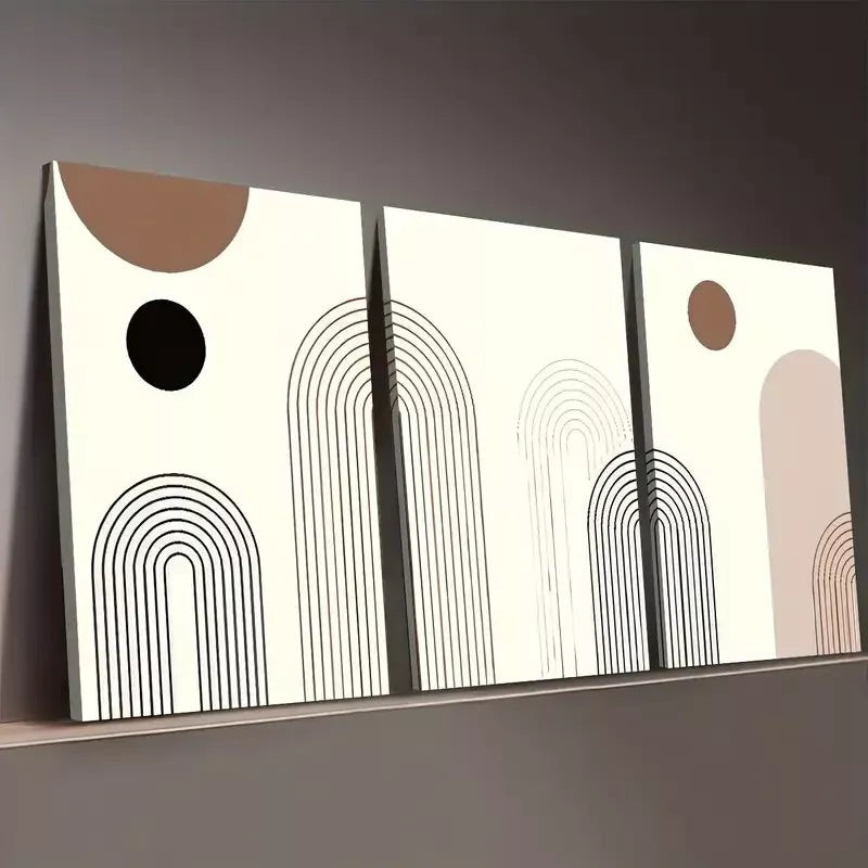 3pcs Bohemian Style Circle Simple Modern Line Wall Art Set Canvas Framed 50x70cm - High Quality Print 100% Australian Made Wall Canvas Ready to Hang