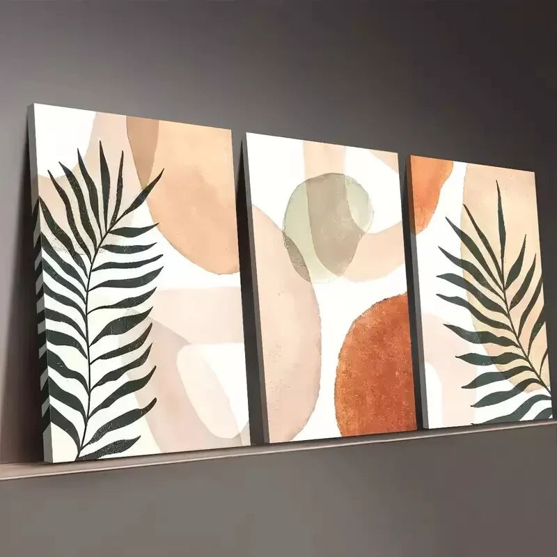 3pcs Bohemian Style Modern Simple Orange Graphic Wall Art Set Canvas Framed 50x70cm - High Quality Print 100% Australian Made Wall Canvas Ready to Hang