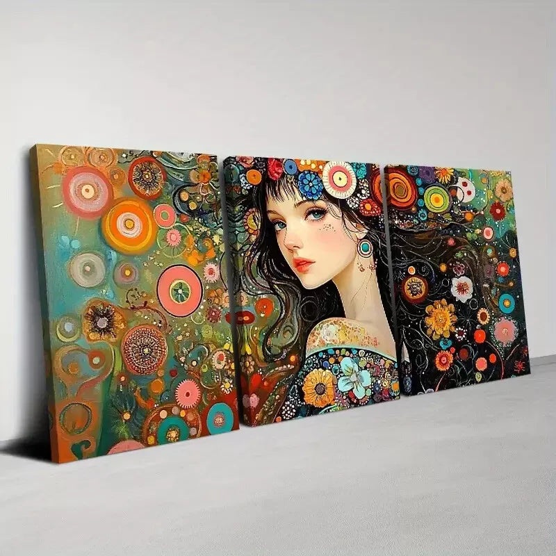 3pcs Charming Fashion Abstract Women with Floral Wall Art Set Canvas Framed 50x70cm - High Quality Print 100% Australian Made Wall Canvas Ready to Hang