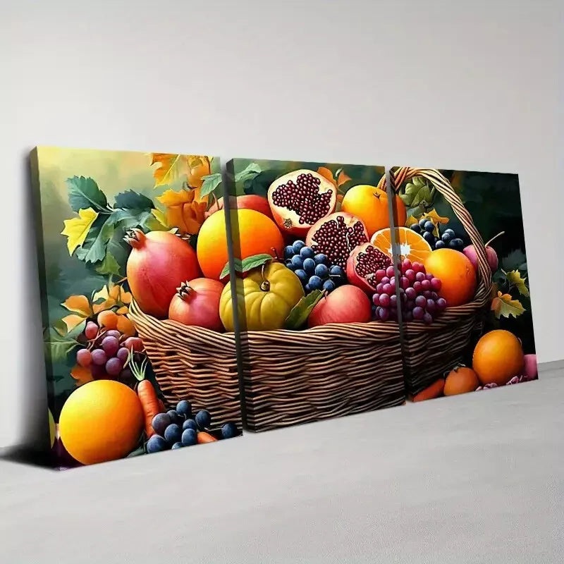 3pcs Charming Fresh Sweet Fruit Basket Kitchen Walls Wall Art Set Canvas Framed 50x70cm - High Quality Print 100% Australian Made Wall Canvas Ready to Hang