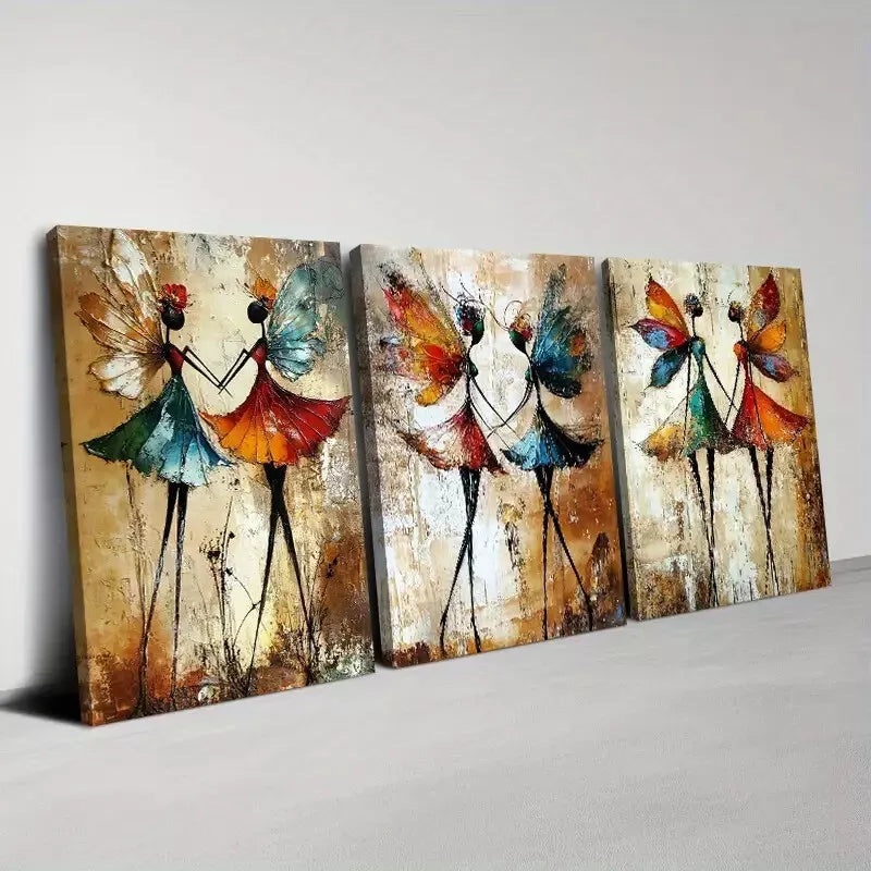 3pcs Charming Vintage Abstract Confident Dancer Wall Art Set Canvas Framed 50x70cm - High Quality Print 100% Australian Made Wall Canvas Ready to Hang