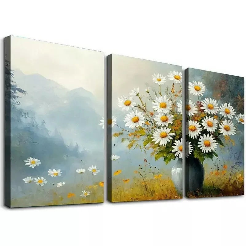 3pcs Classic Daisy Wildflowers & Countryside Walls Wall Art Set Canvas Framed 50x70cm - High Quality Print 100% Australian Made Wall Canvas Ready to Hang
