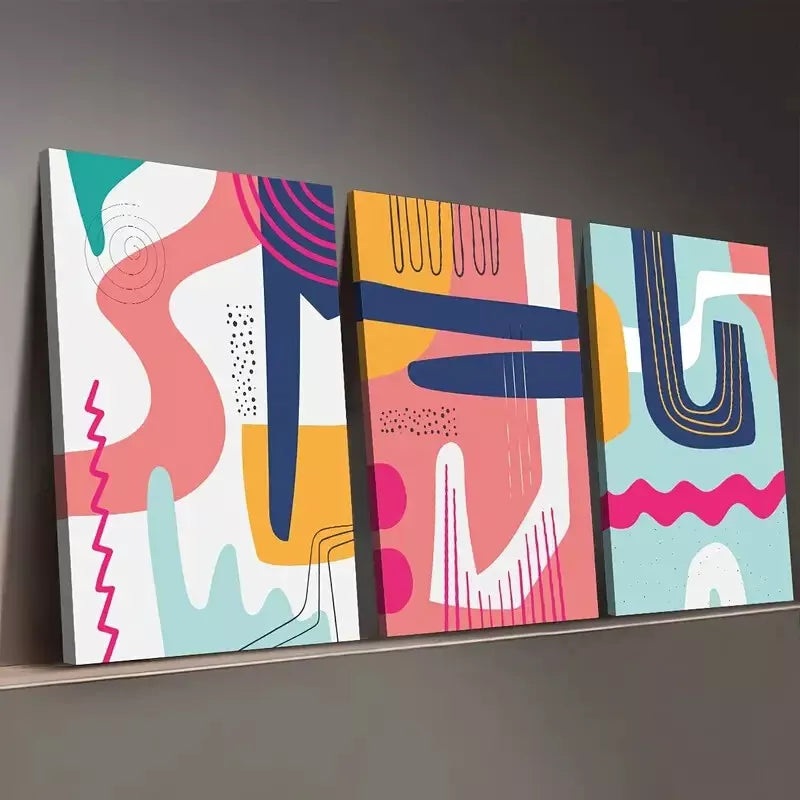 3pcs Colorful Artistic Stylish Modern Abstract Wall Art Set Canvas Framed 50x70cm - High Quality Print 100% Australian Made Wall Canvas Ready to Hang