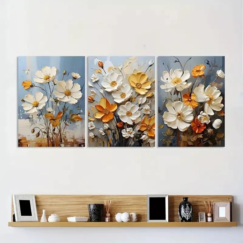 3pcs Daisy & White Flower Wall Art Set Canvas Framed 50x70cm -  High Quality Print 100% Australian Made Wall Canvas Ready to Hang