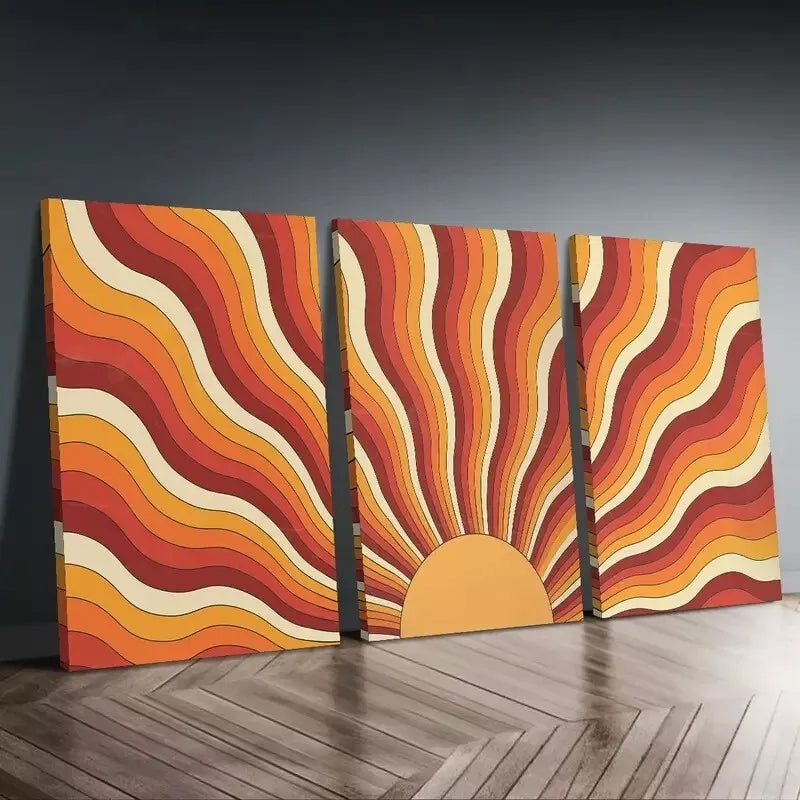 3pcs Deco Sunburst  Wall Art Set Canvas Framed 50x70cm - High Quality Print 100% Australian Made Wall Canvas Ready to Hang