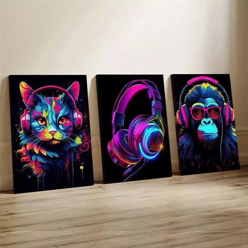 3pcs Elegant Decorative Graffiti Gaming Wall Art Set Canvas Framed 50x70cm - High Quality Print 100% Australian Made Wall Canvas Ready to Hang