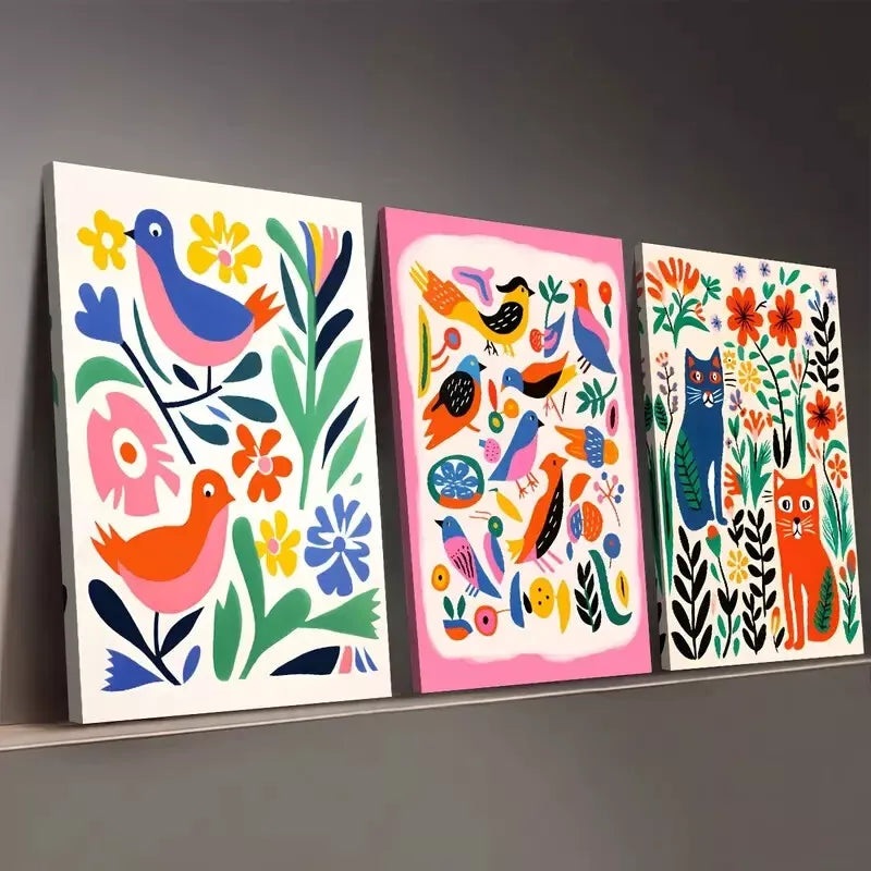 3pcs Fashionable Modern Abstract Animal Colorful  Wall Art Set Canvas Framed 50x70cm - High Quality Print 100% Australian Made Wall Canvas Ready to Hang