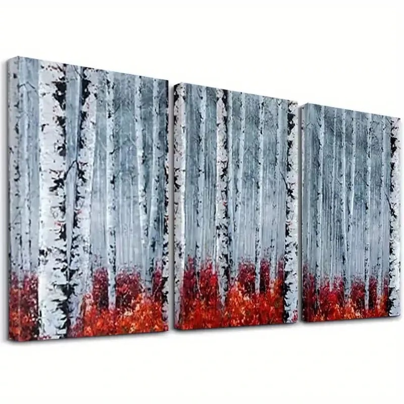 3pcs Grey Reddish Birch Forest Abstract Wall Art Set Canvas Framed 50x70cm - High Quality Print 100% Australian Made Wall Canvas Ready to Hang