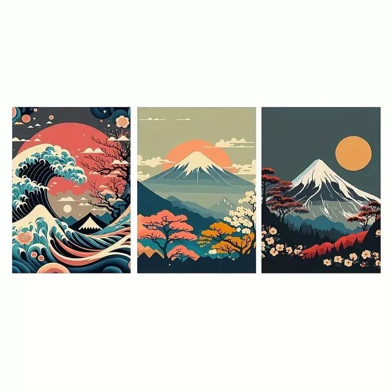 3pcs Japanese Nature Landscape  Wall Art Set Canvas Framed 50x70cm -  High Quality Print 100% Australian Made Wall Canvas Ready to Hang
