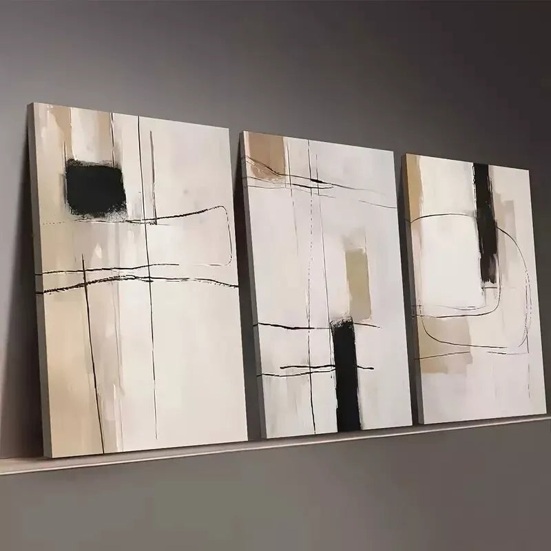 3pcs Light Luxury Modern Abstract Geometric   Wall Art Set Canvas Framed 50x70cm -  High Quality Print 100% Australian Made Wall Canvas Ready to Hang