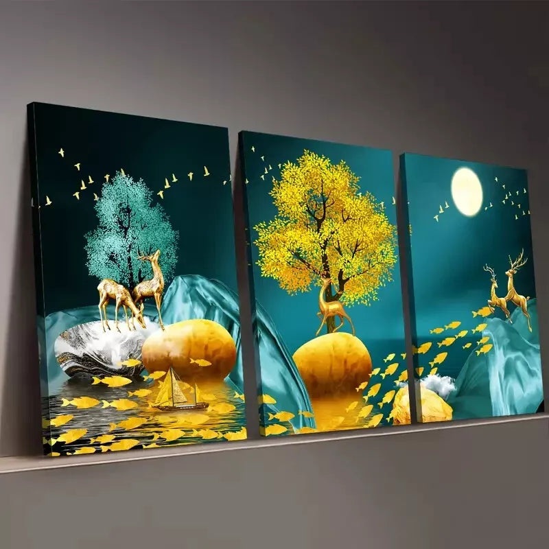 3pcs Light Luxury Style Modern Fashion Abstract Wall Art Set Canvas Framed 50x70cm - High Quality Print 100% Australian Made Wall Canvas Ready to Hang