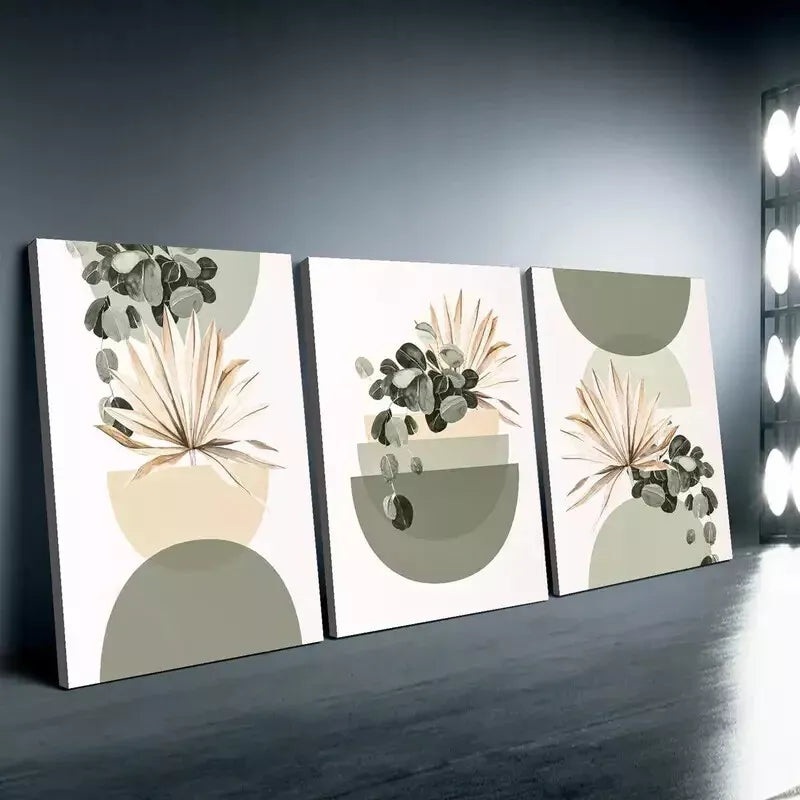 3pcs Modern Botanical & Geometric  Wall Art Set Canvas Framed 50x70cm - High Quality Print 100% Australian Made Wall Canvas Ready to Hang