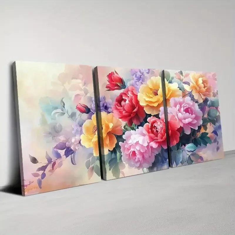 3pcs Modern Farmhouse Style Colorful Flowers Wall Art Set Canvas Framed 50x70cm - High Quality Print 100% Australian Made Wall Canvas Ready to Hang