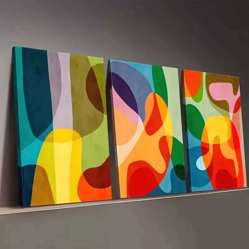 3pcs Modern Fashion Abstract Irregular Graphic Wall Art Set Canvas Framed 50x70cm - High Quality Print 100% Australian Made Wall Canvas Ready to Hang
