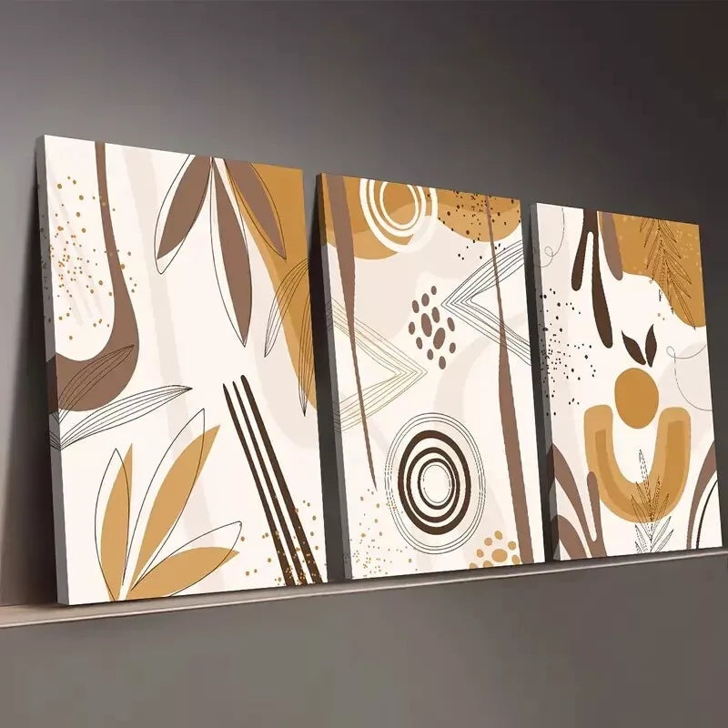 3pcs Modern Fashion Geometric Beige Abstraction  Wall Art Set Canvas Framed 50x70cm - High Quality Print 100% Australian Made Wall Canvas Ready to Hang
