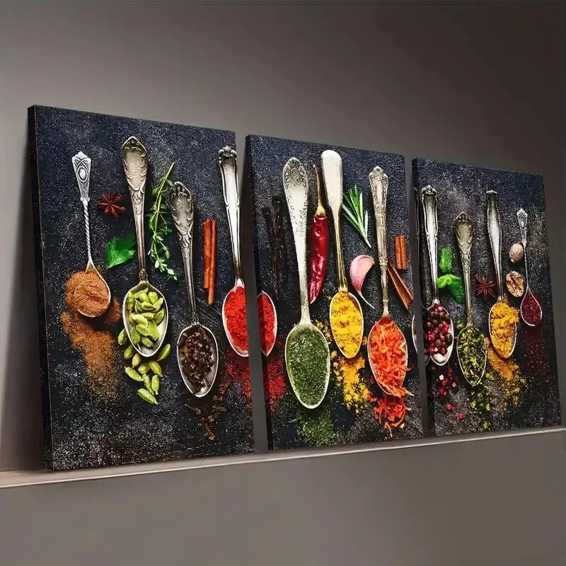 3pcs Modern Kitchen Seasoning, Spices delicious Wall Art Set Canvas Framed 50x70cm -  High Quality Print 100% Australian Made Wall Canvas Ready to Hang