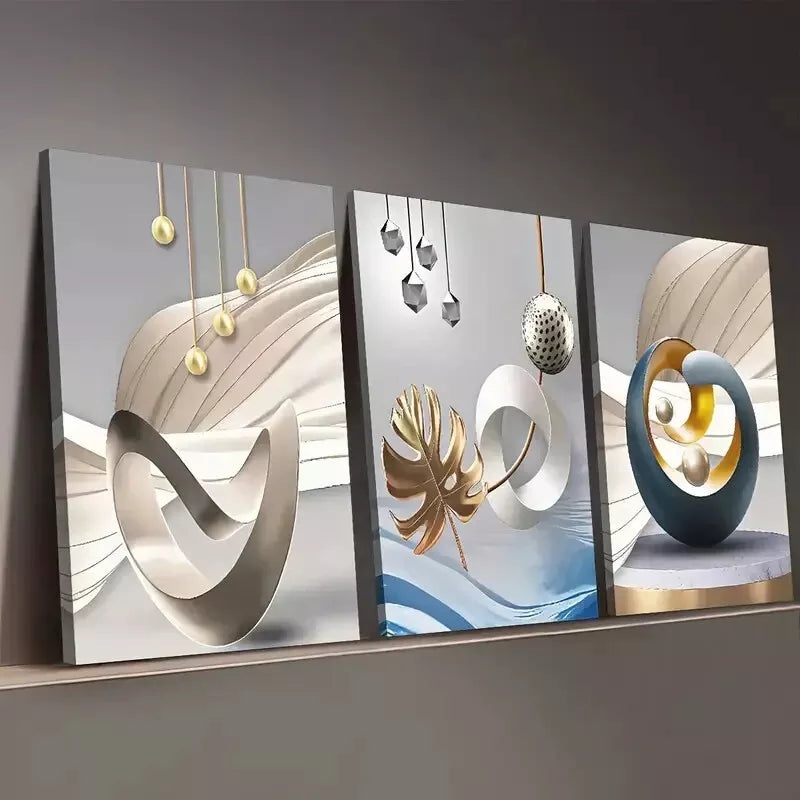 3pcs Modern Light Luxury Style Abstract Graphic Wall Art Set Canvas Framed 50x70cm - High Quality Print 100% Australian Made Wall Canvas Ready to Hang