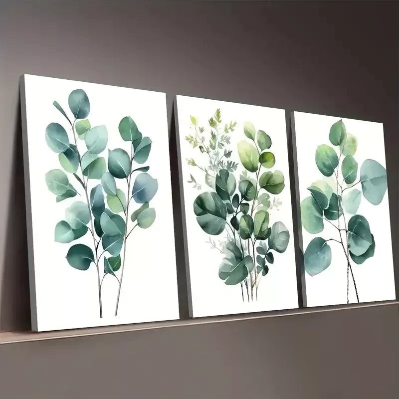3pcs Modern Natural Plant Leaf Greenish Leaves Wall Art Set Canvas Framed 50x70cm - High Quality Print 100% Australian Made Wall Canvas Ready to Hang