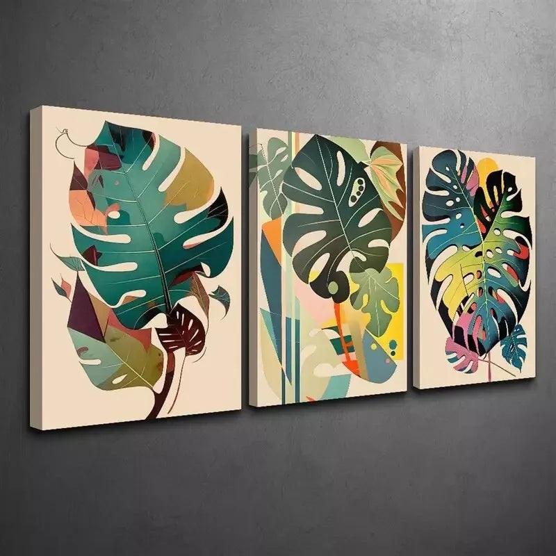 3pcs  Monstera Leaf   Wall Art Set Canvas Framed 50x70cm - High Quality Print 100% Australian Made Wall Canvas Ready to Hang