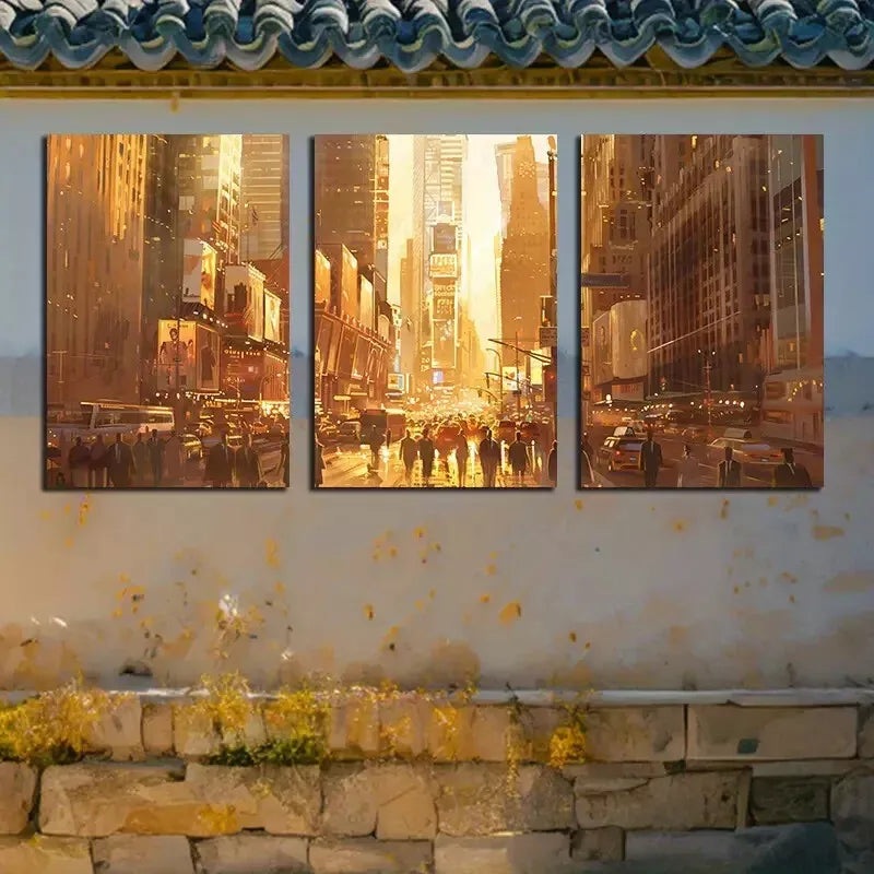 3pcs  Town square Under The Afternoon Sun    Wall Art Set Canvas Framed 50x70cm -  High Quality Print 100% Australian Made Wall Canvas Ready to Hang