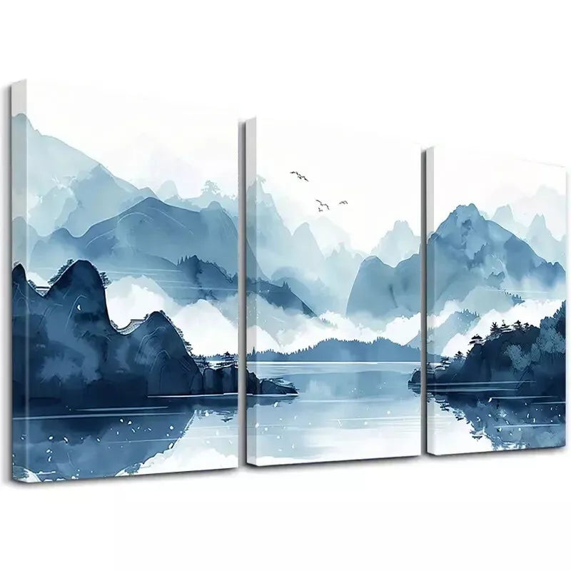3pcs Abstract Clouds & Misty Mountains Forest  Wall Art Set Canvas Framed 50x70cm -  High Quality Print 100% Australian Made Wall Canvas Ready to Hang