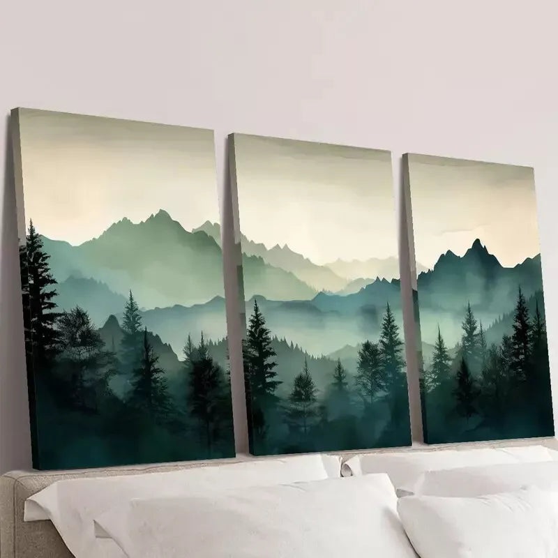 3pcs Abstract Depiction of Green Mountain Wall Art Set Canvas Framed 50x70cm - High Quality Print 100% Australian Made Wall Canvas Ready to Hang