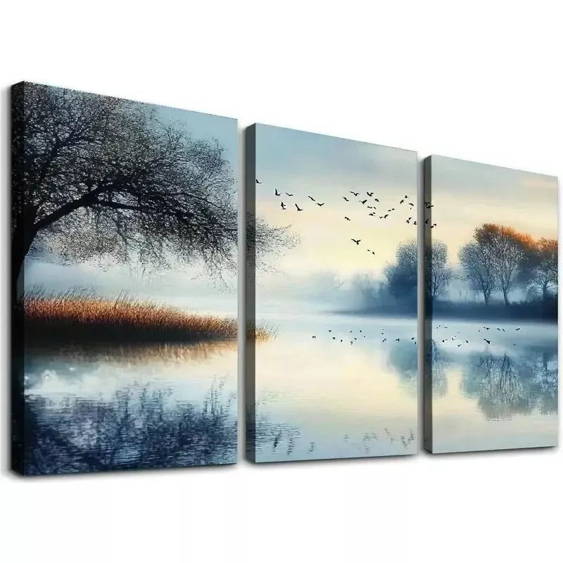 3pcs Abstract Elegant Tranquil Lake Reflection Wall Art Set Canvas Framed 50x70cm - High Quality Print 100% Australian Made Wall Canvas Ready to Hang